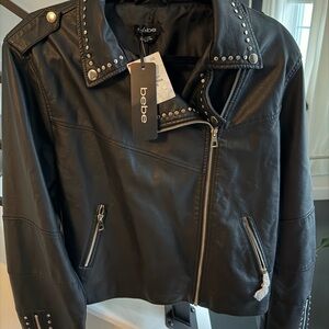 Bebe faux Black Leather Jacket with Silver Studs